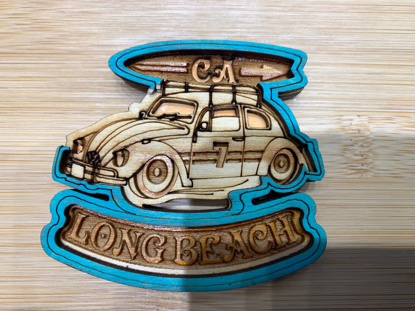Long Beach wooden magnet Volkswagen Bug