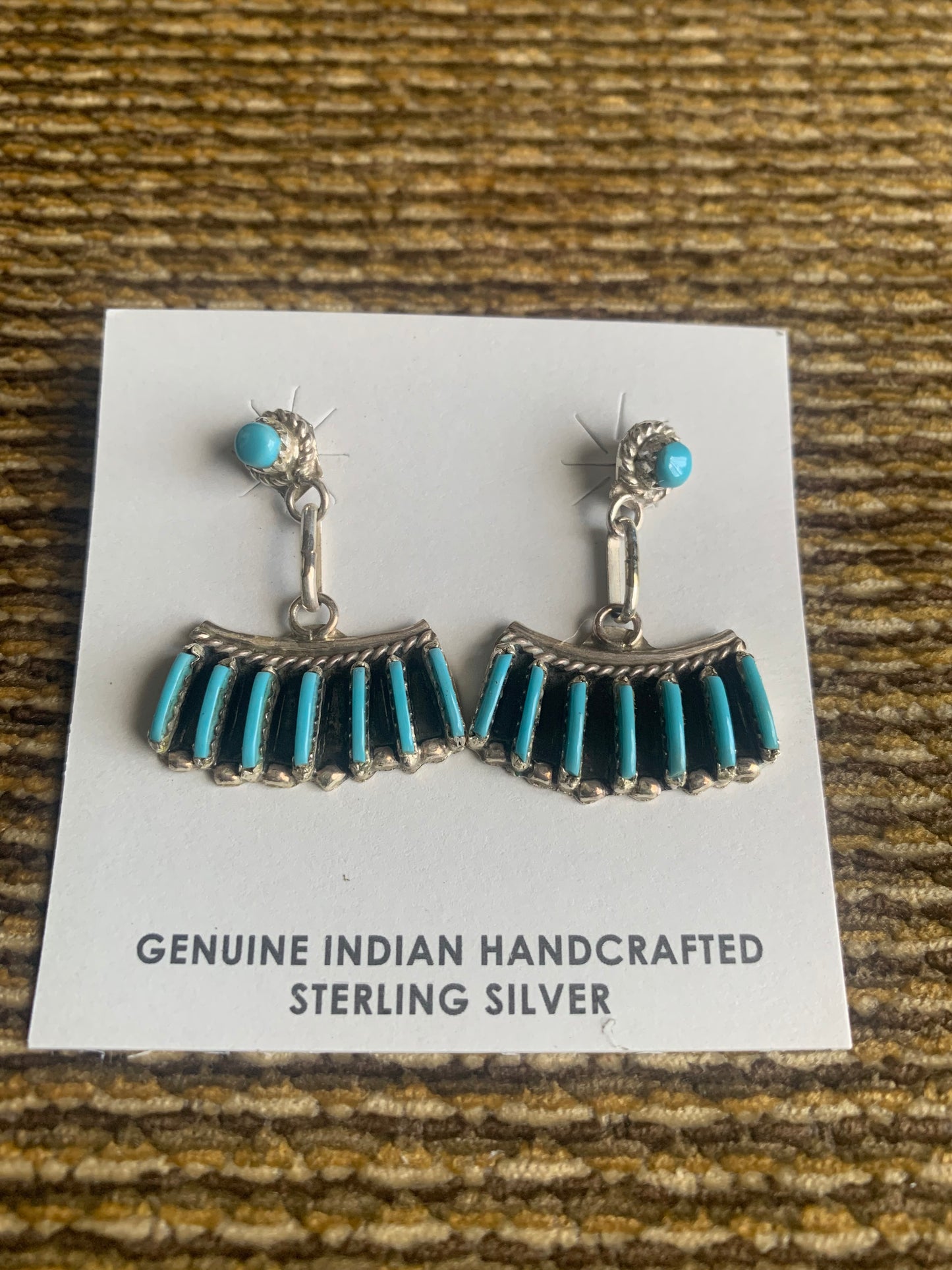 Native American Indian Handmade Silver Earrings with Turquoise-Signed by Davis Kaamasee Zuni