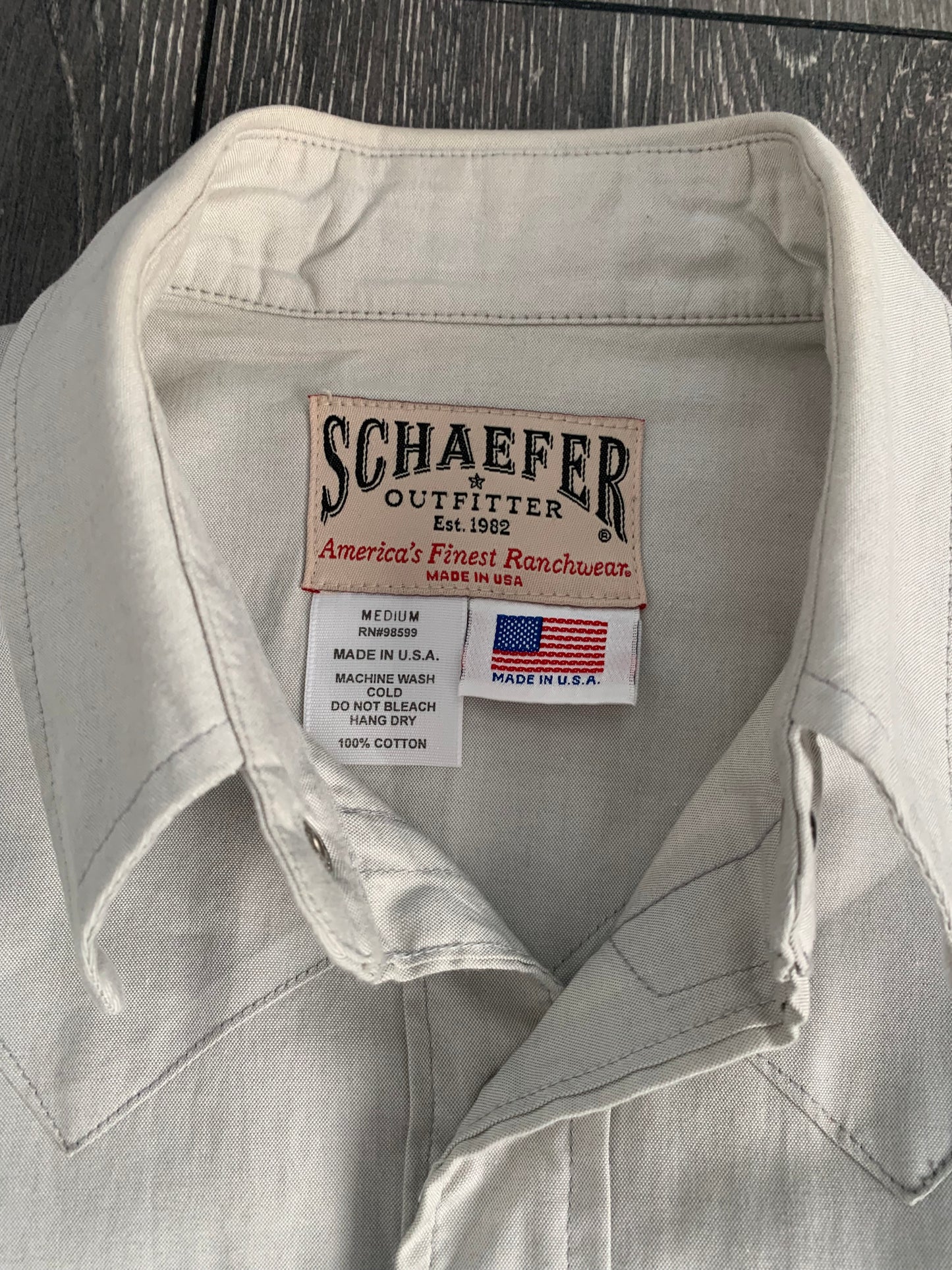 SCHAEFER OUTFITTERS RANCHWEAR GRAPHITE SHIRT MADE IN TEXAS - USA