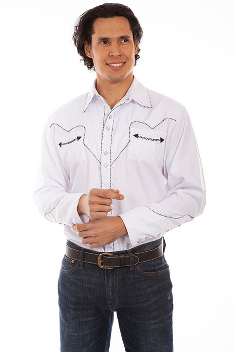 Scully Western Snap front shirt. Solid w/candy cane piping