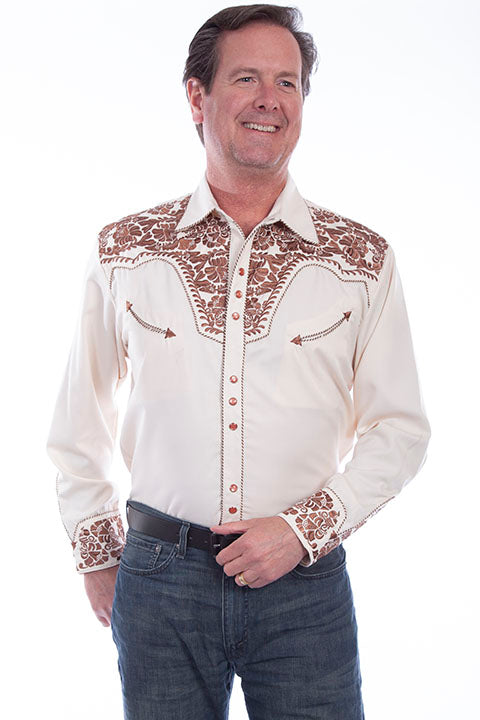 Scully Western Floral Tooled Embroidery Western shirt