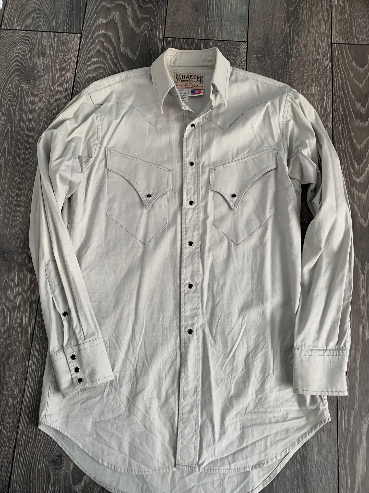 SCHAEFER OUTFITTERS RANCHWEAR GRAPHITE SHIRT MADE IN TEXAS - USA