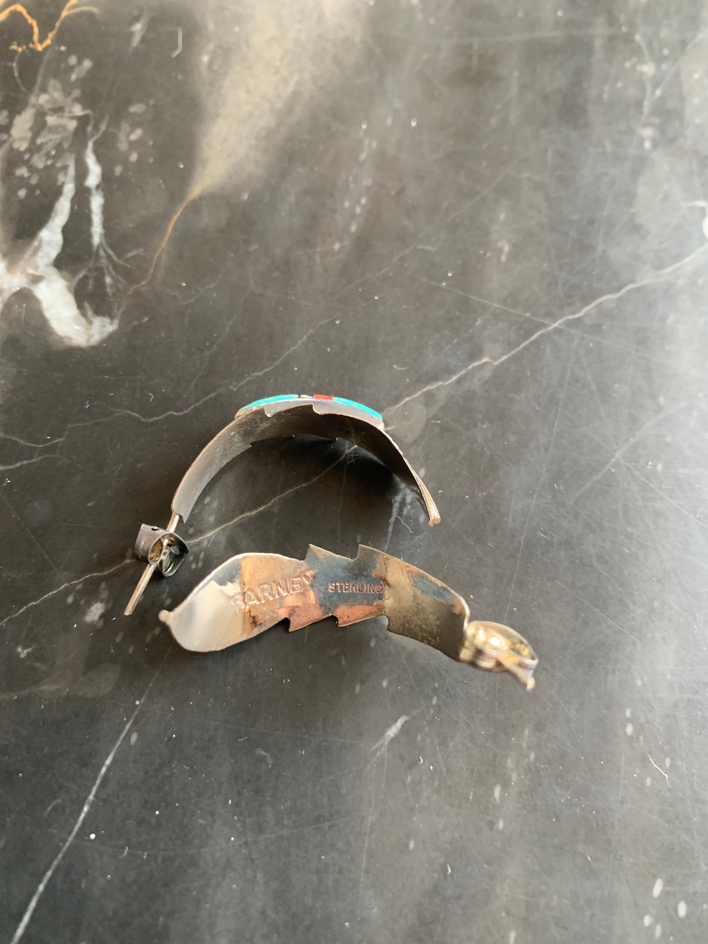 Native American Indian Handmade Silver Earrings-Signed by Allen Barnes Navajo