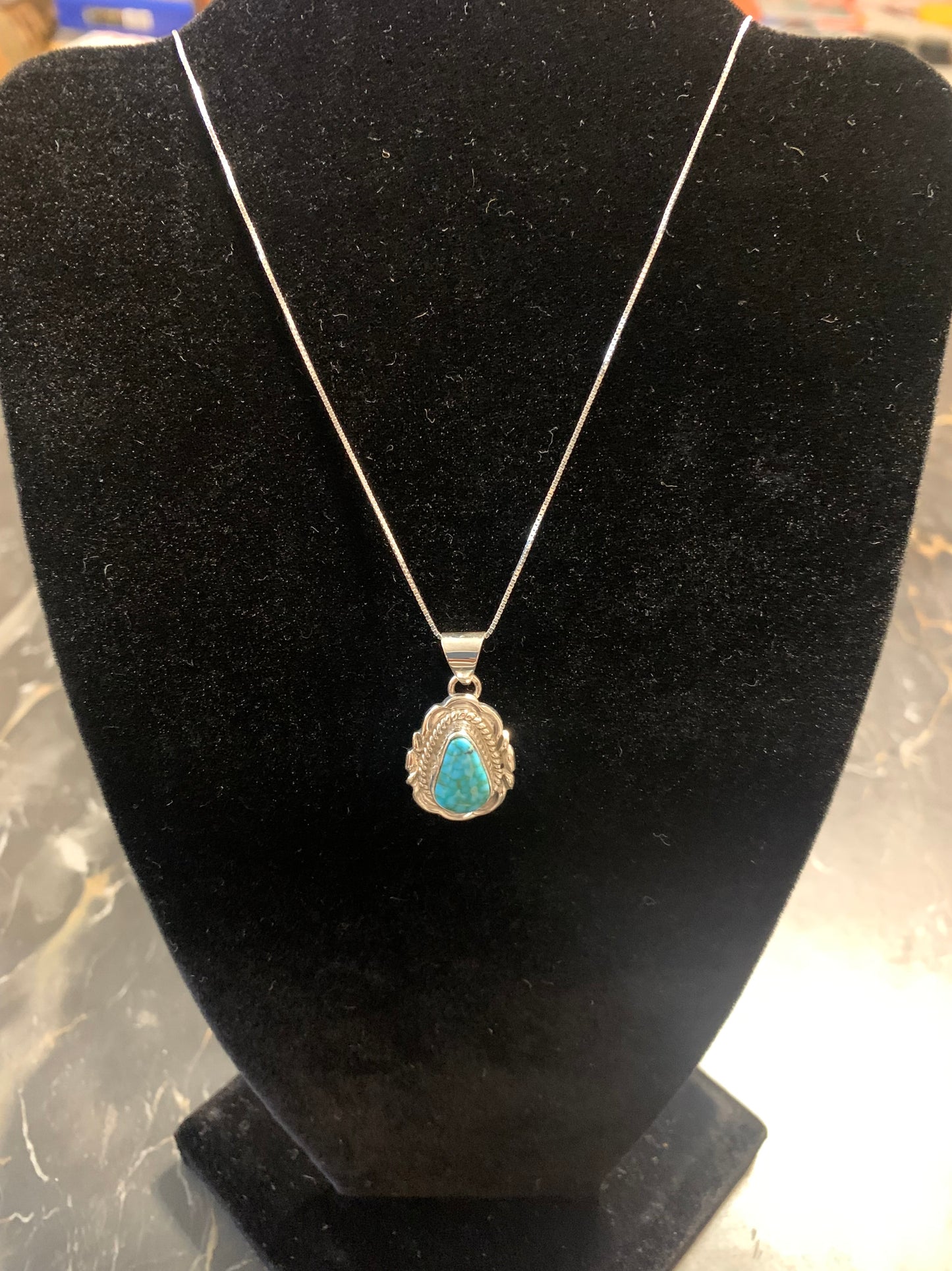 Native American Indian Handmade Silver Necklace with Turquoise-Signed by Victor Chee