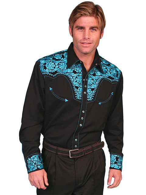 Scully Western Floral Tooled Embroidery Western shirt
