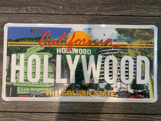Hollywood aluminum license plate sign