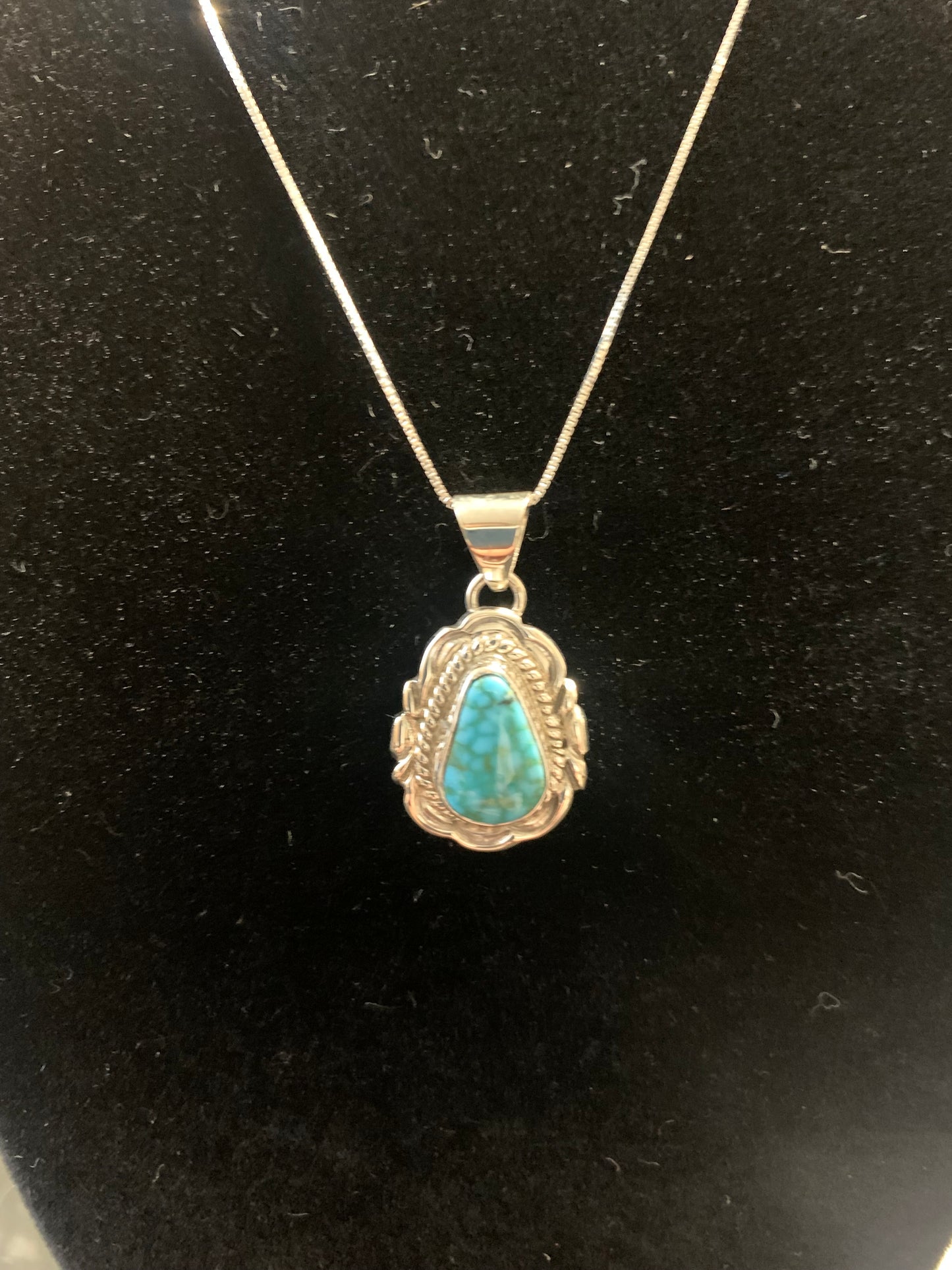 Native American Indian Handmade Silver Necklace with Turquoise-Signed by Victor Chee