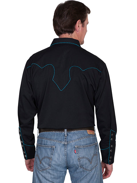 Scully Western Snap front shirt. Solid w/candy cane piping