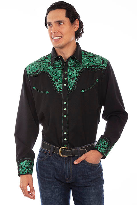 Scully Western Floral Tooled Embroidery Western shirt