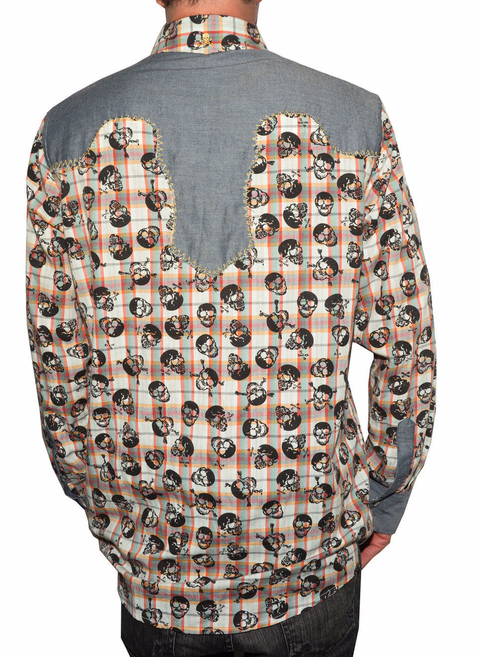 Rock Roll n Soul  Western Plaid of Skulls HIGH End Button Up Men's Shirt