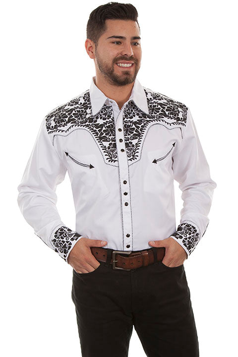 Scully Western Floral Tooled Embroidery Western shirt