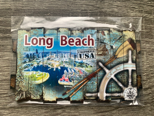 Long Beach wooden magnet