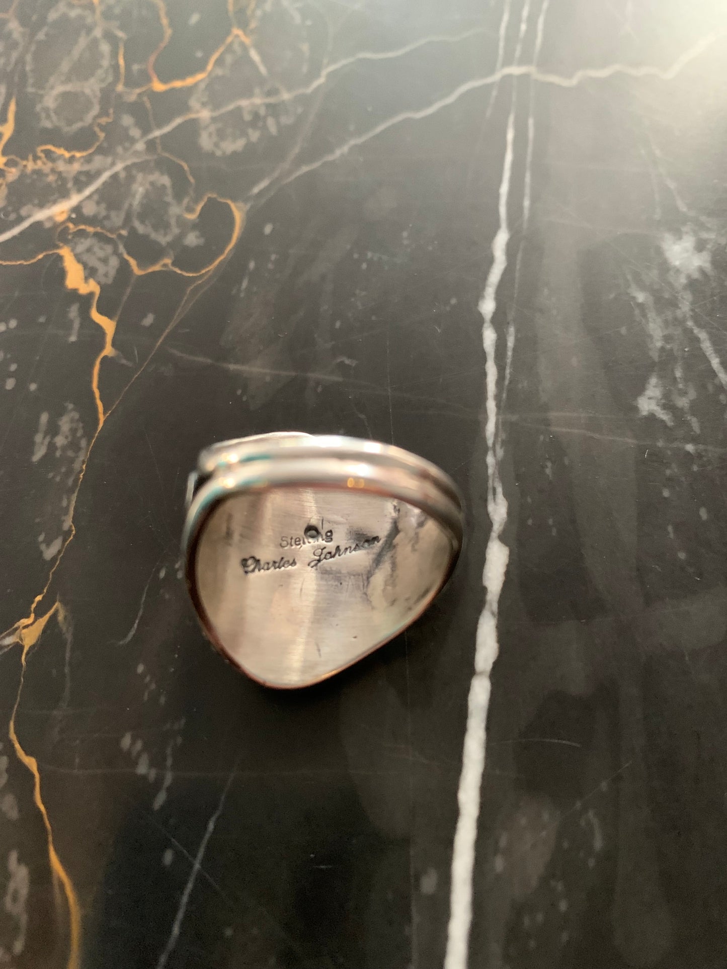 Navajo Native American Handmade Silver Ring-Signed by Charles Johnson Navajo