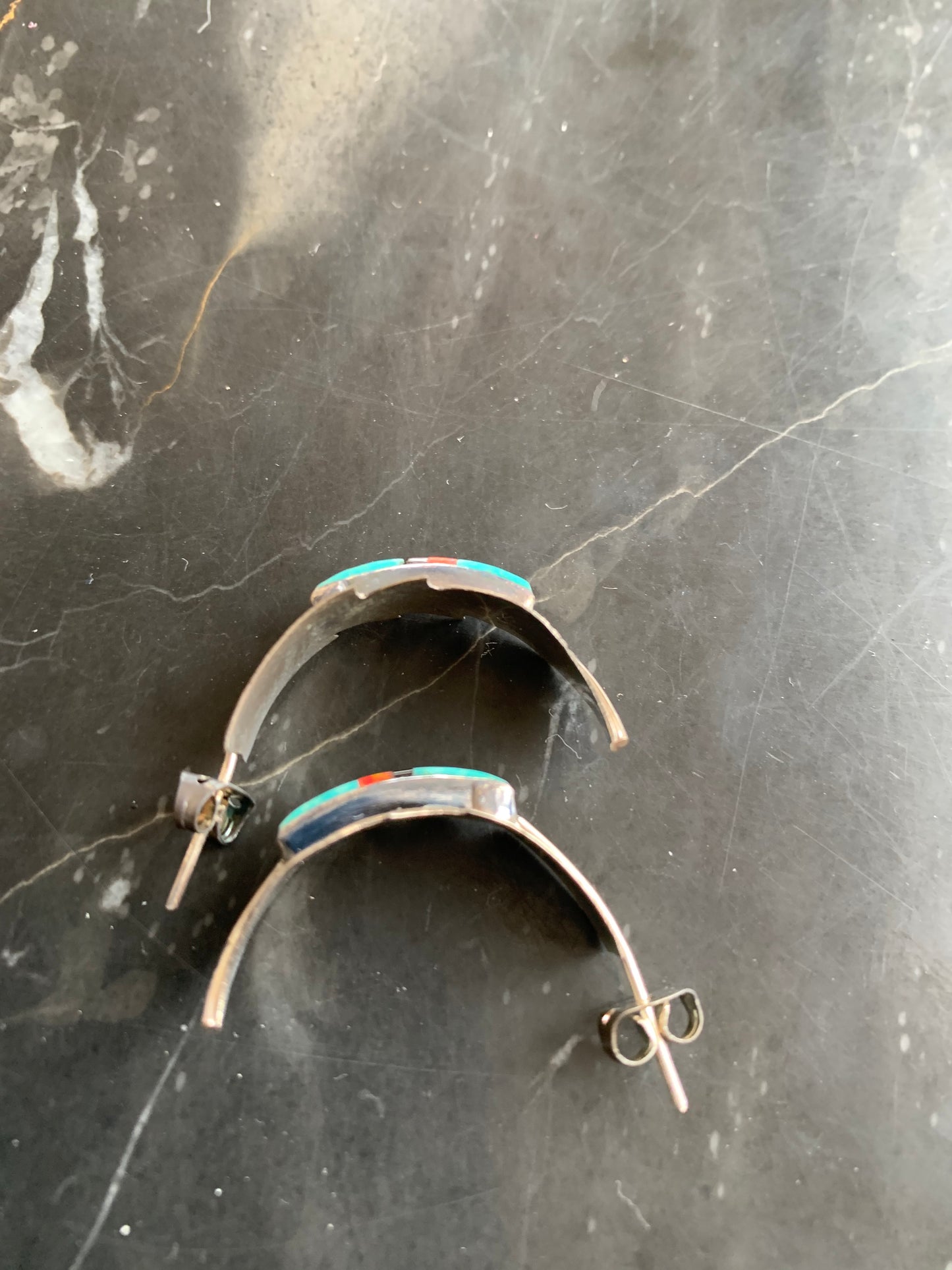 Native American Indian Handmade Silver Earrings-Signed by Allen Barnes Navajo