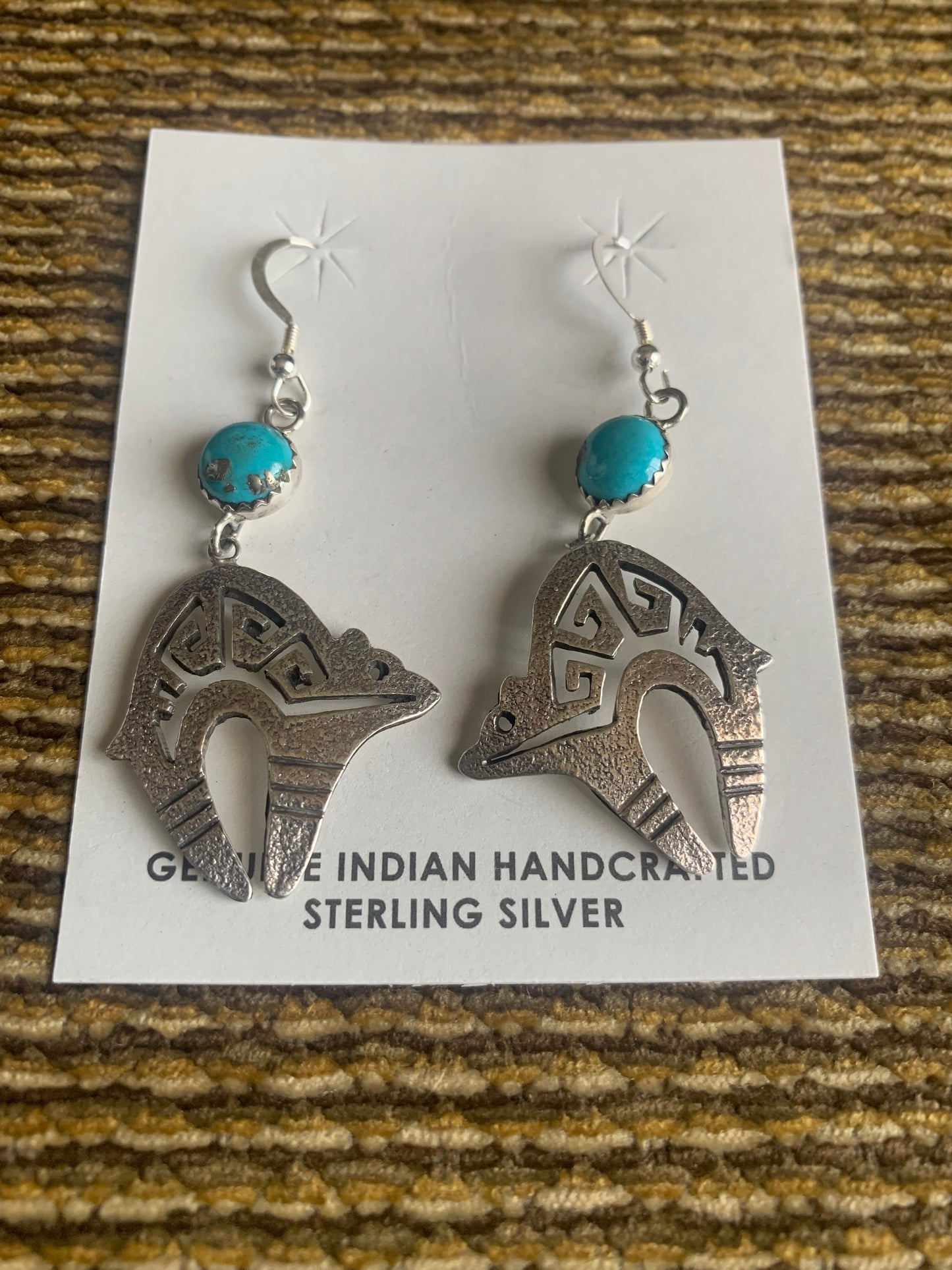 Native American Indian Handmade Silver Earrings with Turquoise-Signed by T.Hasteen Navajo