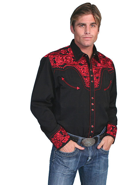 Scully Western Floral Tooled Embroidery Western shirt